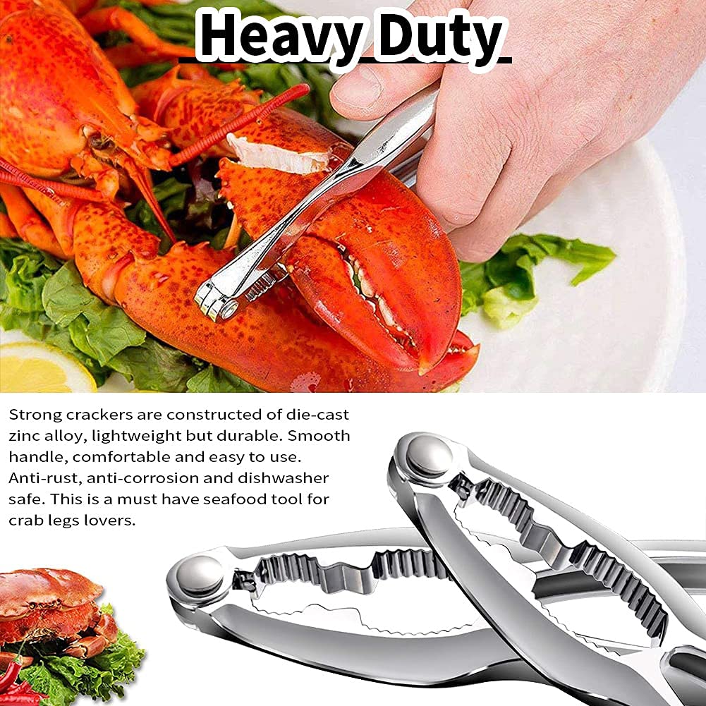YGAOHF 12 Pcs Professional Crab Leg Crackers and Tools - Includes 3 Crab Crackers, 3 Lobster Shellers, 3 Crab Leg Forks/Picks, 3 Disposable Lobster Bibs and Storage Bag, Dishwasher Safe