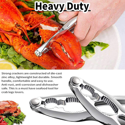 YGAOHF 12 Pcs Professional Crab Leg Crackers and Tools - Includes 3 Crab Crackers, 3 Lobster Shellers, 3 Crab Leg Forks/Picks, 3 Disposable Lobster Bibs and Storage Bag, Dishwasher Safe
