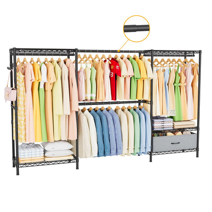 Golpart Coat Rack Clothes Wardrobe：Closet Organizer and Storage Clothing Garment Rack with Shelves Heavy Duty for Hanging Clothes Portable Adjustable Black 15.8" DX(70-88)" WX76.5 H