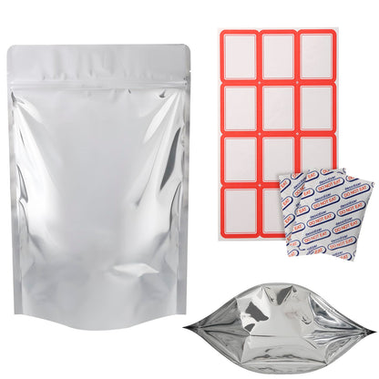 100 Pack 5.5 x 10 Inch Stand Up Pouch Bags Zipper Mylar Bags Clear Front with Aluminum Foil Back Reusable Food Storage Bag for Multipurpose with Gusset Bottom(5.5mil Thickness)
