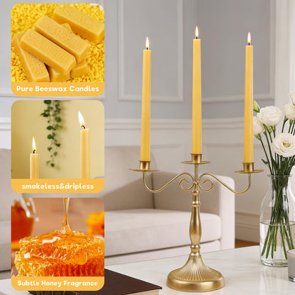 12 Inch Beeswax Taper Candles, 12 Pack Natural Beeswax Candlesticks 12 Hour Extra-Long Burning Time Tapered Beeswax Candle Sticks Smokeless Unscented Emergency Candles Bees Wax Candle for Home Prayer