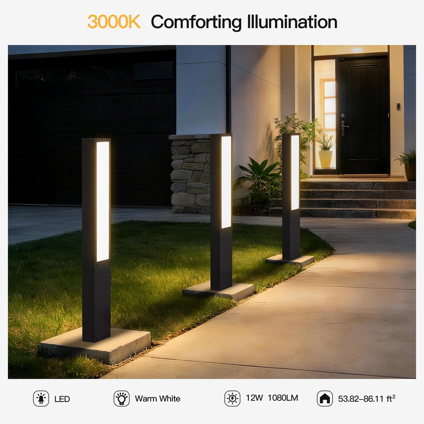 MVBT 39.4" Landscape Path Lights, AC100-240V Outdoor Pathway Lights Wired, Bollard Light IP65 Waterproof, Modern Driveway Light, LED Bollard Landscape Lighting Walkway Lamp for Lawn Patio Garden Yard