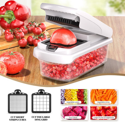 Skiennix 11-in-1 Mandoline Vegetable Chopper - Multifunctional Slicer with Container for Salad & Fruit (Beige)
