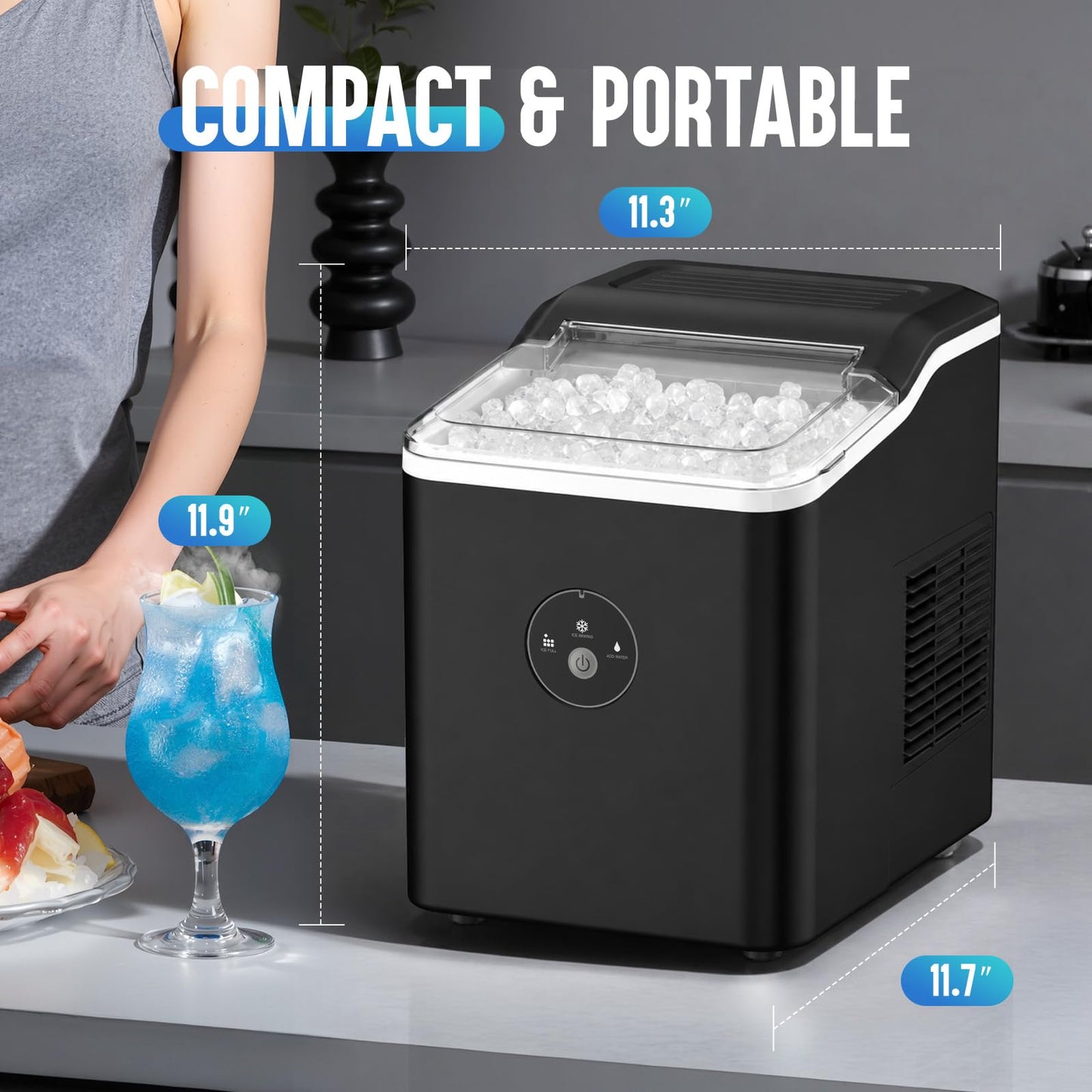 Nugget Ice Maker Countertop, Pebble Ice Maker in 6 Mins,26.5 LBS/Day, Self-Cleaning, FLASHCHILL™, Compact Portable Design, Ice Machine for Home, Kitchen, Office & Party