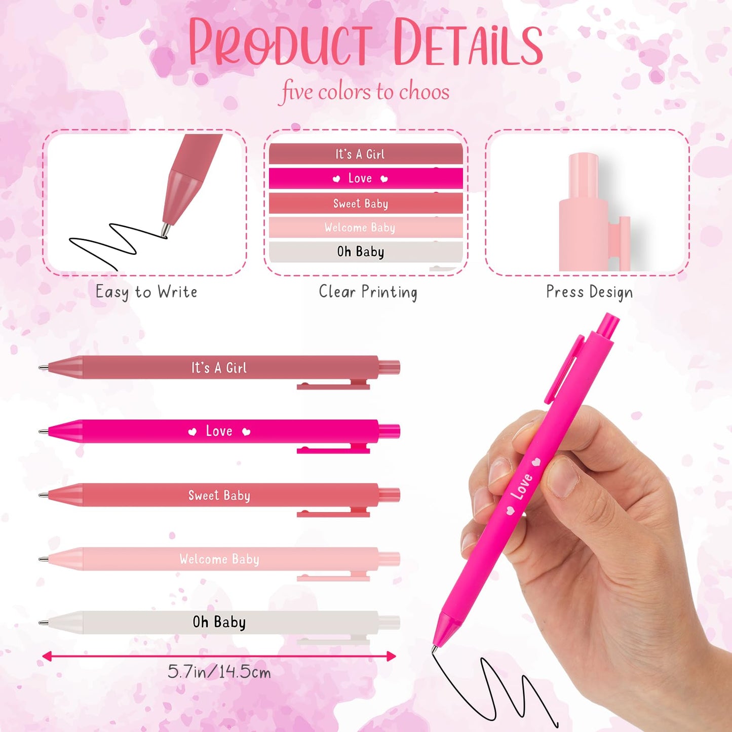 Spakon 60 Sets Baby Shower Favors for Guests Include Unscented Tealight Candles Multicolor Ballpoint Pen Thank You Card Opp Bags Gender Reveal Gifts for Baby Shower Game Prizes (Pink,Girl)