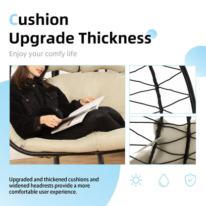 Double Egg Chair with Stand Hammock Swing Chair Foldable Hanging Loveseat, UV Resistant Removable Cushions, 700LBS Capacity for Bedroom, Balcony, Garden(BK-BE)