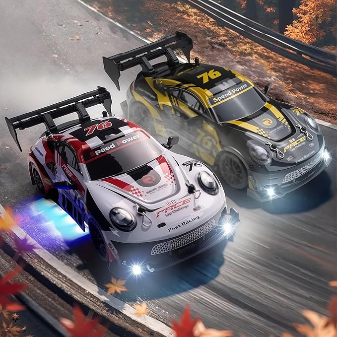 RC Drift Car 1:24 Scale Remote Control Vehicle for Kids2.4GHz 20KM/H 4WD High Speed RC Cars with LED Light Two Batteries &amp Drifting Tires Racing Sport Toy Cars for Adults Boys Girls Kids 8606RD