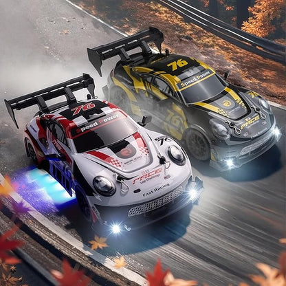RC Drift Car 1:24 Scale Remote Control Vehicle for Kids2.4GHz 20KM/H 4WD High Speed RC Cars with LED Light Two Batteries &amp Drifting Tires Racing Sport Toy Cars for Adults Boys Girls Kids 8606BK