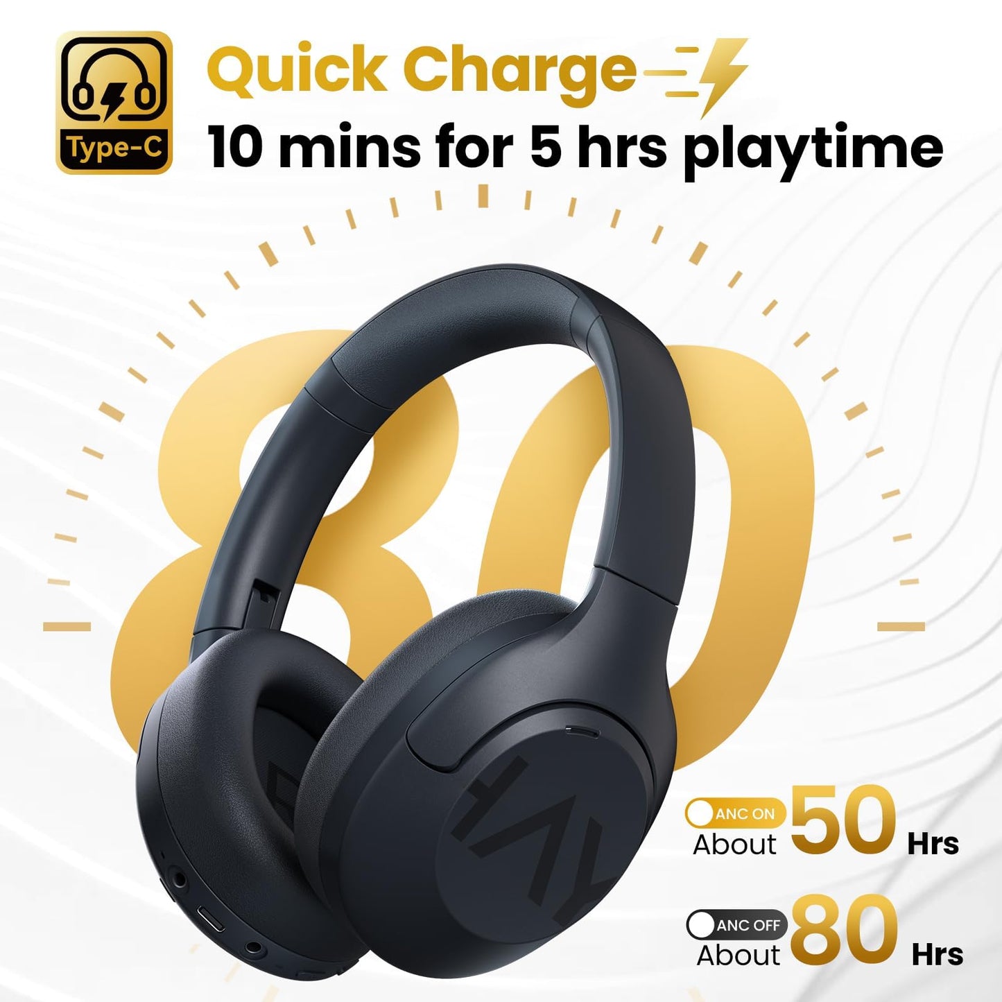 HAYLOU S30 Pro Noise Cancelling Bluetooth Headphones, LDAC Hi-Res Audio, 5 HD Mics Call, 80H Playtime, Custom EQ via App, Bluetooth 5.4 Multipoint Connect, Wireless Headphones Over Ear