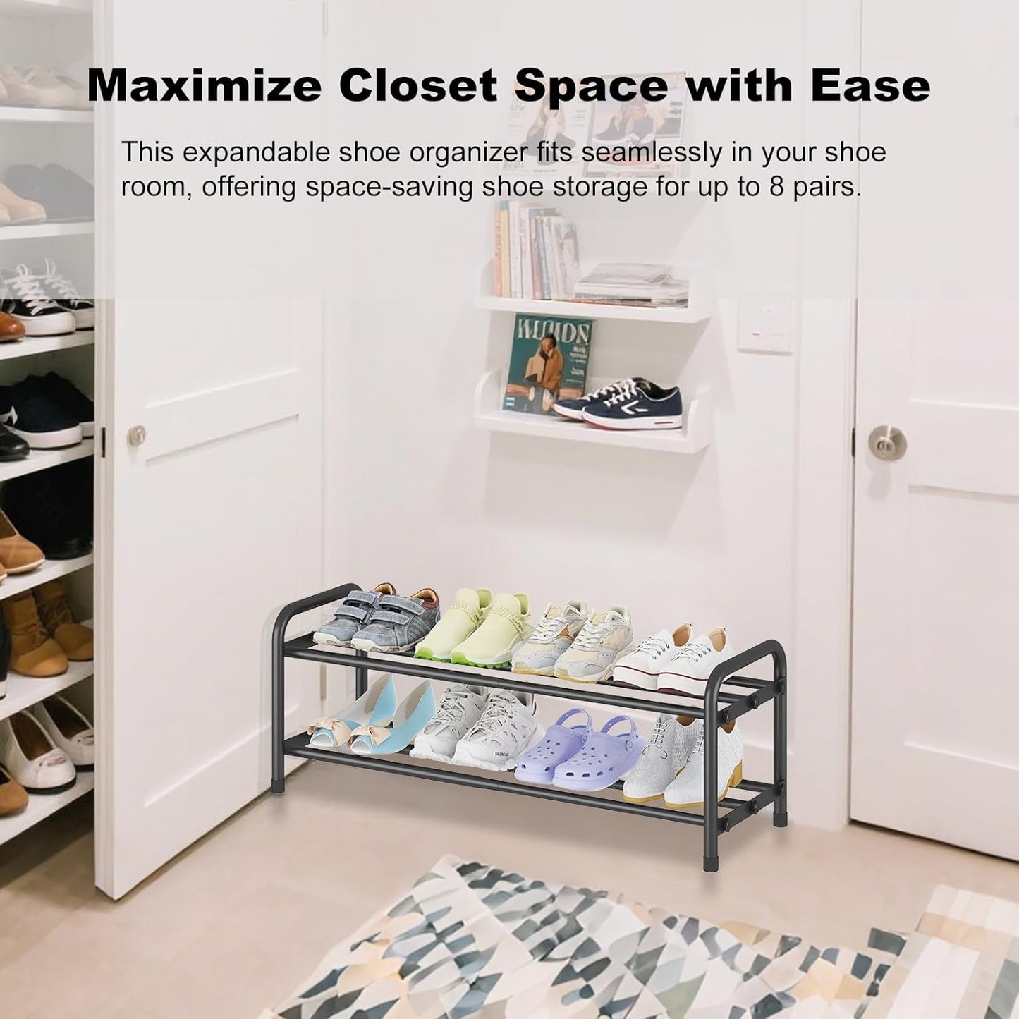 KANAV 2-Tier Expandable Shoe Rack - Adjustable Organizer for Small Spaces | Durable Storage for Entryway & Bedroom