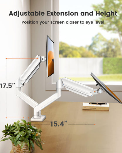 ErGear Dual Monitor Stand up to 32 inches Screen, Load-Bearing Max 22 lbs Each Arm, Adjustable Dual Monitor Mount, Sturdy Steel vesa Monitor Mount with Stable VESA 75x75 100x100mm-White