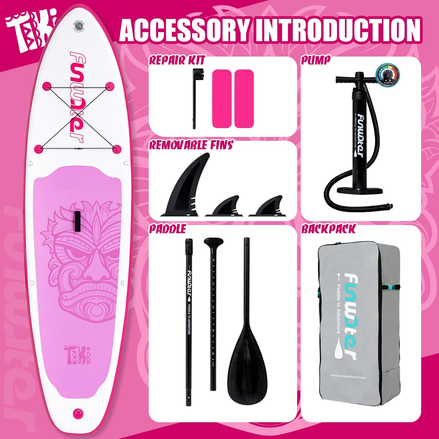 FunWater SUP Inflatable Stand Up Paddle Board 10'6×33"×6" Ultra-Light Inflatable Paddleboard with ISUP Accessories,Fins,Adjustable Paddle, Pump,Backpack