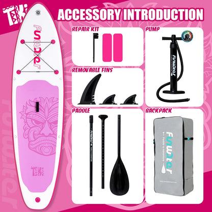 FunWater SUP Inflatable Stand Up Paddle Board 10'6×33"×6" Ultra-Light Inflatable Paddleboard with ISUP Accessories,Fins,Adjustable Paddle, Pump,Backpack