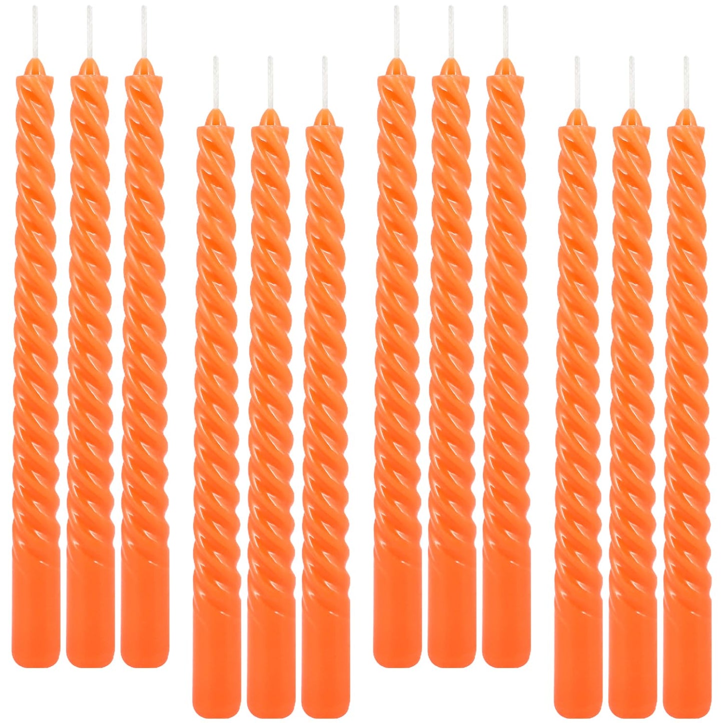 12Pack 10 Inch Orange Spiral Taper Candles?Unscented and Long Burning Dripless Twisted Candlesticks for Home Fall Decor,Gift,Wedding, Birthday,Mother's Day