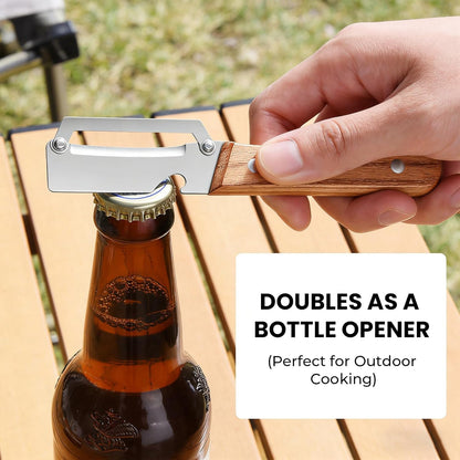 Sakerplus Multifunctional Vegetable Peeler - Premium Stainless Steel Blade with Wooden Handle & Bottle Opener