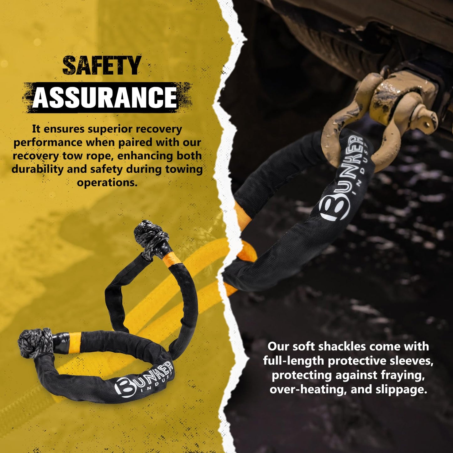 BUNKER INDUST Off-Road Traction Boards Red + 1"×30ft Kinetic Recovery Rope with 2 Soft Shackles Kit