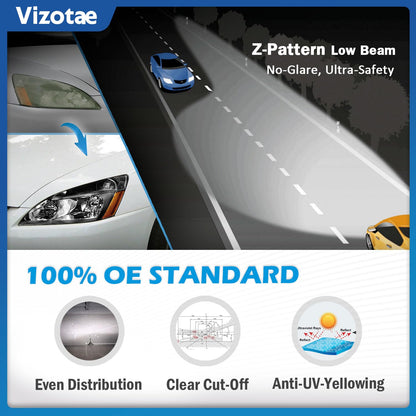 Vizotae Headlights Assembly for 2003-2007 Honda Accord Halogen Headlamp Replacement, High/Low Beam W/Bulbs, Driver & Passenger Side