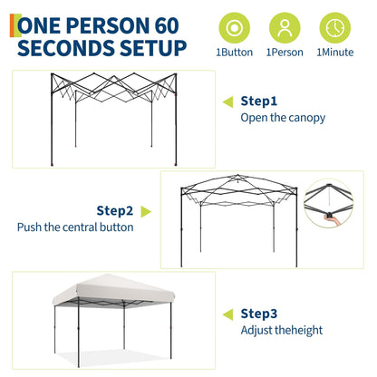 10' x 10' Pop Up Canopy Tent, Commercial Instant Outdoor Shelter with 3 Adjustable Heights, Portable Gazebo with Wheeled Carry Bag for Patio, Deck, Garden, Beach and Camping
