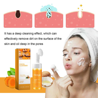 Turmeric Face Wash with Brush, Turmeric Foaming Facial Cleanser for All Skin, 3.38 Fl Oz/pcs