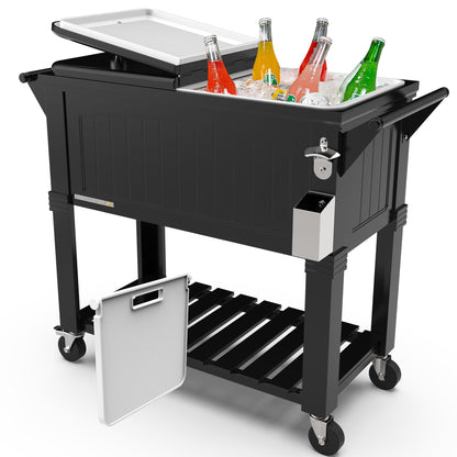 Permasteel Party Cooler with Divider, Spacious 80-Qt Capacity, Chills 36hrs, Serving Tray, Rolling Ice Chest for Indoor and Outdoor Entertainment, Matte Black