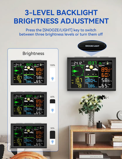 AIRAIN TECH 10-in-1 Wireless Weather Station with Dual Display, Outdoor Sensor, Rain Gauge, Atomic Clock, Wind Speed, Indoor Temp/Humidity, Barometric Pressure,etc (No WiFi)