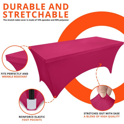 Utopia Kitchen Spandex Tablecloth 10 Pack [6FT, Fuchsia] Tight, Fitted, Washable and Wrinkle Resistant Stretch Table Cloth Rectangle Cover for Trade Show, Weddings & Parties [72Lx30Wx30H Inch]