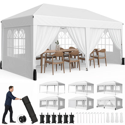 Driftalia 10x20 Pop up Canopy Tent with 6 Sidewalls, Outdoor Canopy with Windows & Roller Bag, Party Tent for Commercial Events, Weddings, Camping - White