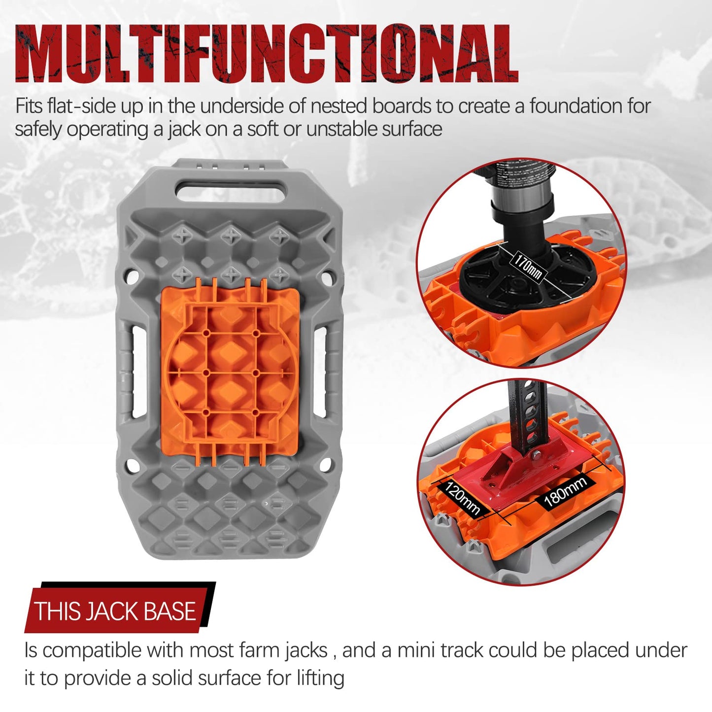 BUNKER INDUST Offroad Traction Boards with Jack Base (Grey) + 3" x 20ft Recovery Straps + Pair 3/4 D Ring Shackles + Bag 35,000 lbs Tree Saver Winch Strap