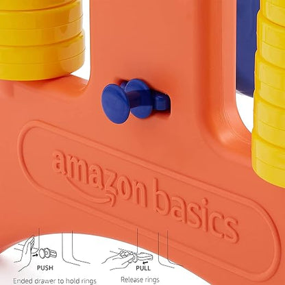 Amazon Basics Junior 4-to-Score Giant Premium Plastic Party Game for Kids &amp Adults Indoor &amp Outdoor BPA-Free with Carrying Bag Blue Yellow Red Green Large