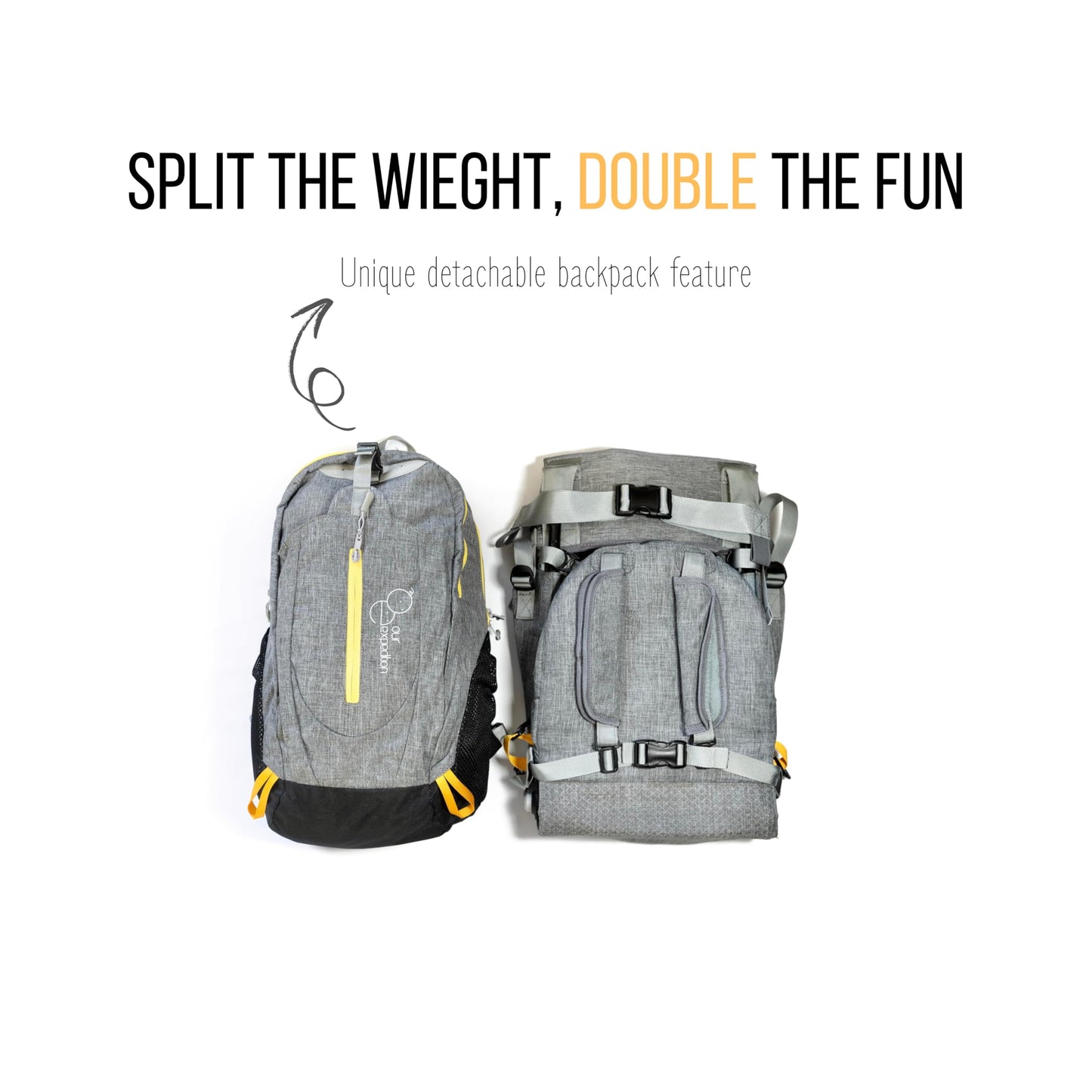 OE Shoulder Hiking Carrier For Child and Toddler 1- 4 years old with Detachable Backpack and Sunshade, Foldable Frame, Compact, Perfect for Day Hiking