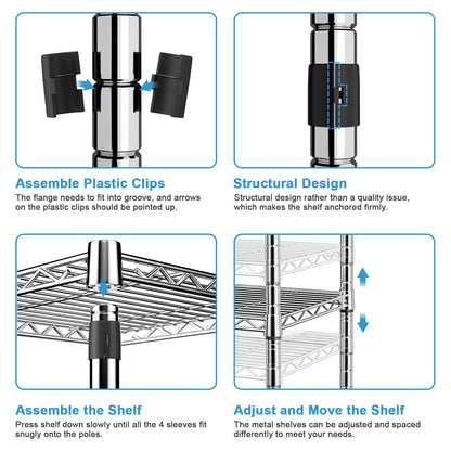 Ulif E1 Heavy Duty Closet Garment Rack, 6 Tiers Adjustable Metal Freestanding Expandable Clothing Storage with 4 Hanger Rods, Easy to Assemble Wardrobe, 71.4" H x (70" - 88.2") L x 14" D, Chrome