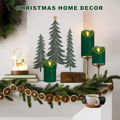 Flameless Candles Lights, Set of 3 Flickering LED Candles with Remote & Timer, Dimmable Electric Pillar Candles Battery Operated, Green Candles for Home St. Patrick’s Day Christmas Decor (Green)