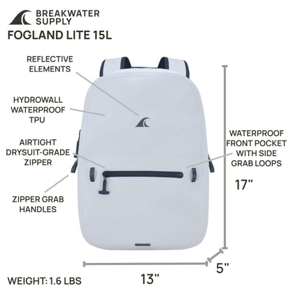Breakwater Supply Waterproof Preparedness Pack, IP68 Submersible Airtight Backpack and Waterproof Marine First Aid Kit for Boating, Fishing, Kayaking (Fogland Lite 15L Fog White)