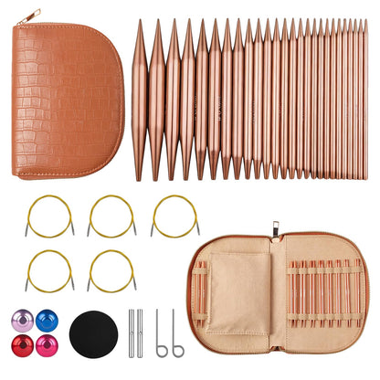 LYMIGER 13 Pairs Interchangeable Circular Knitting Needles Set, 4in Knitting Needles Set Aluminum 3-10mm with 20cm, 40cm, 60cm, 80cm, 100cm Rotatable Cables, Knitting Accessories and Case (Rose Gold)