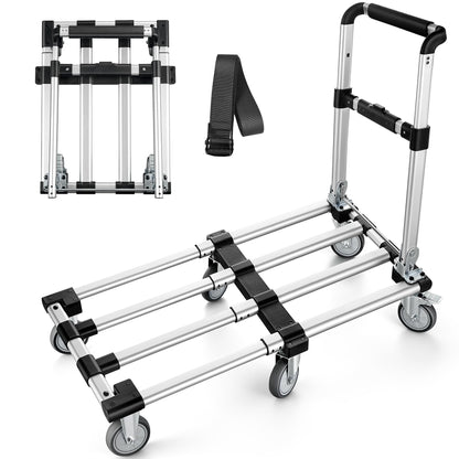 KEDSUM 500LBS Heavy Duty Foldable Push Cart Dolly, Telescoping Platform & Handle with 6 Wheels, 100% Aluminum Lightweight Foldable Push Cart, Heavy Duty Folding Cart for Shopping, Moving, Office Use