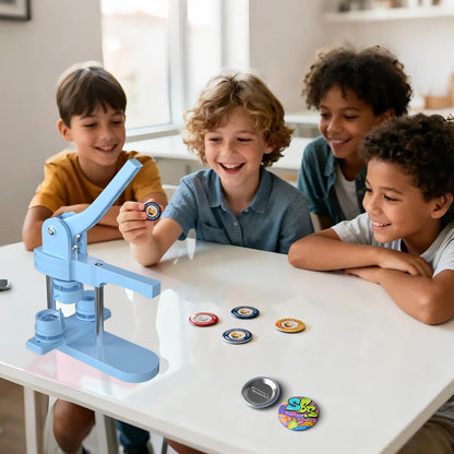 1+1.25+2.25 inch Multiple Sizes Button Maker Machine, 300 Buttons, 30 Fridge Magnets, 10 Bottle Openers, 10 Keyrings, 3 Circle Cutters, Button Badge Press Machine (Lightblue, 353 Pcs)