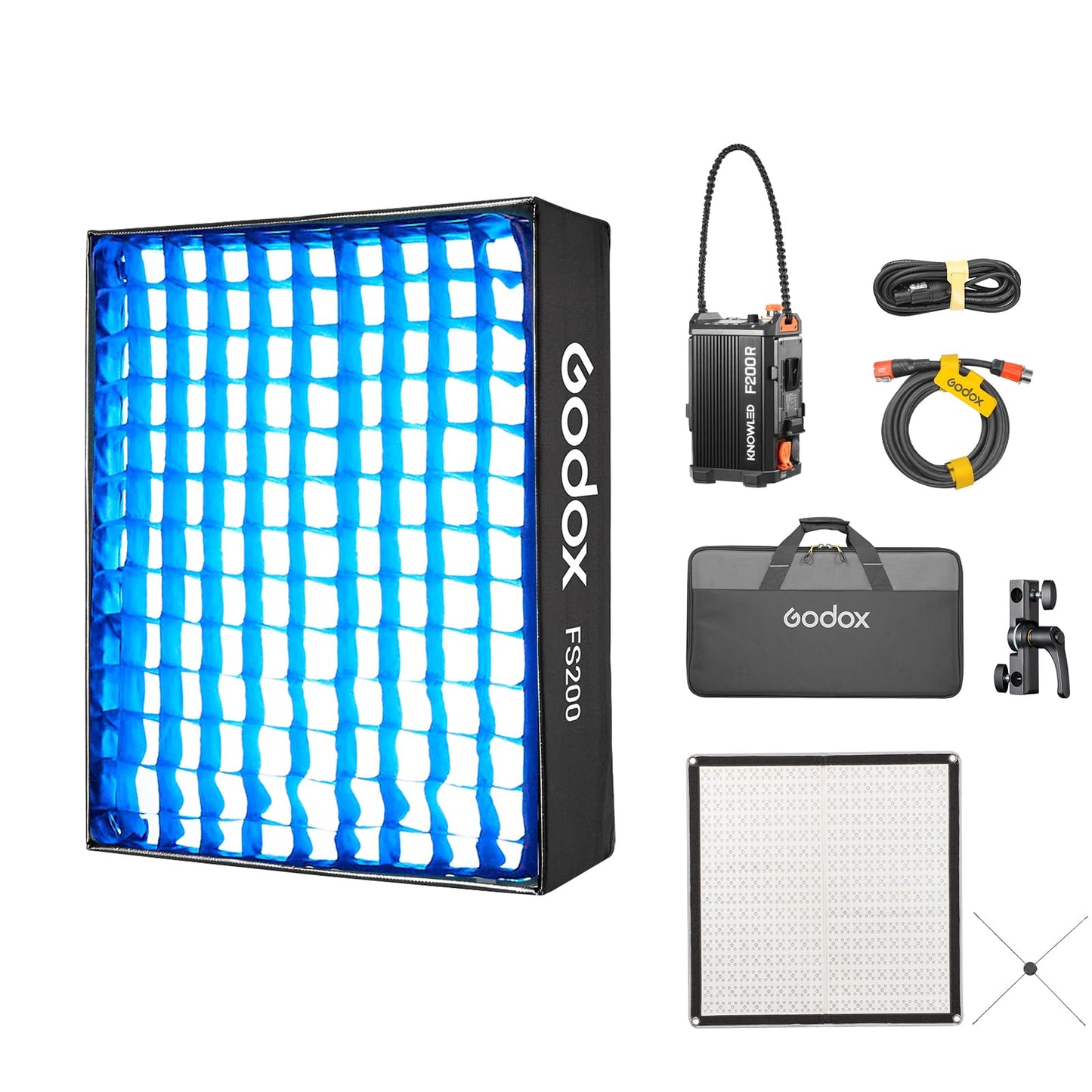 Godox Knowled F200R RGB Flexible LED Video Light Mat, 1800-10,000K RGBW 250W Output LED Light Panel, Waterproof, 14 FX with Grid Softbox, App Control for Film, Broadcast & Video Production (2 x 2')
