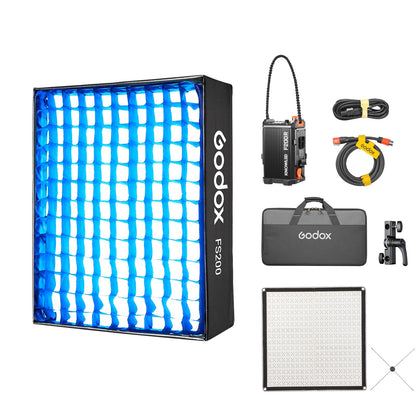 Godox Knowled F200R RGB Flexible LED Video Light Mat, 1800-10,000K RGBW 250W Output LED Light Panel, Waterproof, 14 FX with Grid Softbox, App Control for Film, Broadcast & Video Production (2 x 2')