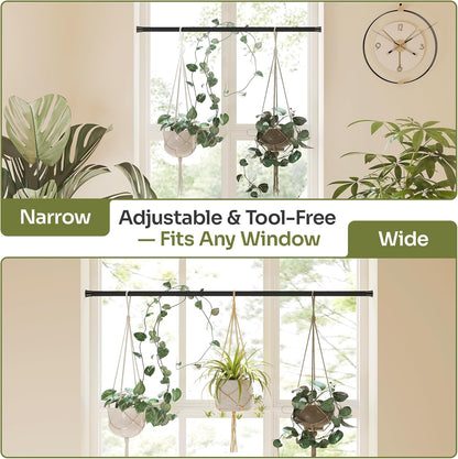 Bamworld Adjustable Window Plant Hanger - No Drill Expandable Indoor Planter Holder | 27''-51'' Black