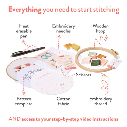 Clever Poppy Sunset Meadow Beginner Embroidery Kit – Easy Embroidery Kit for Beginners with Hoop, Thread & Patterns – Hand Embroidery Kit for Adults and Teens – Complete Embroidery Starter Kit
