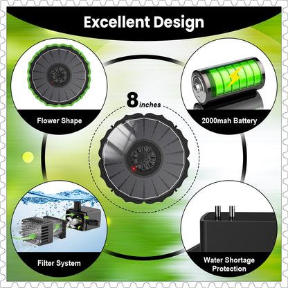 Yzert Solar Fountain - 3.5W Glass Water Pump with 2000mAh Battery & 7 Nozzles for Outdoor Use (Black)