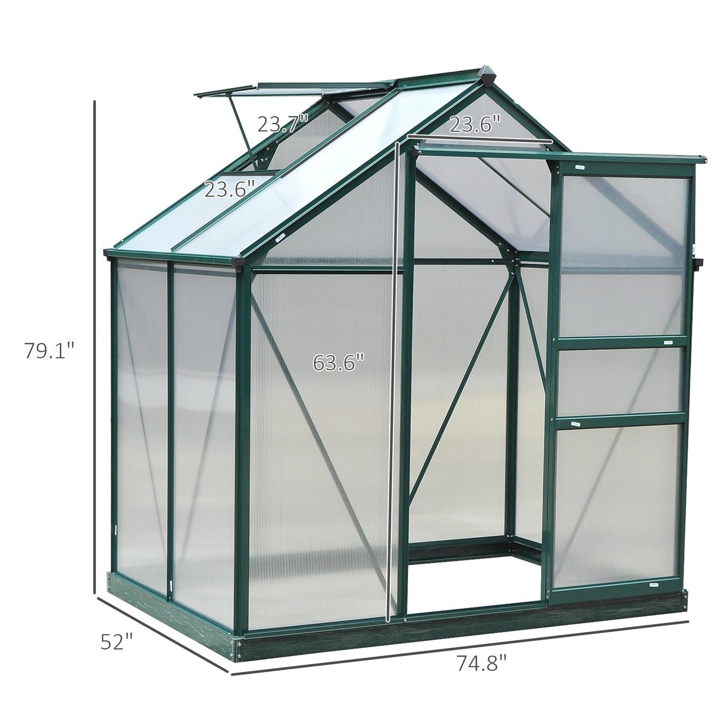 Outsunny 6' x 4' Greenhouse for Outdoors, Polycarbonate Greenhouse with Rain Gutter and Roof Vent, Aluminum Walk-in Green Houses with Push Door for Outside for Patio Backyard Garden, Dark Green