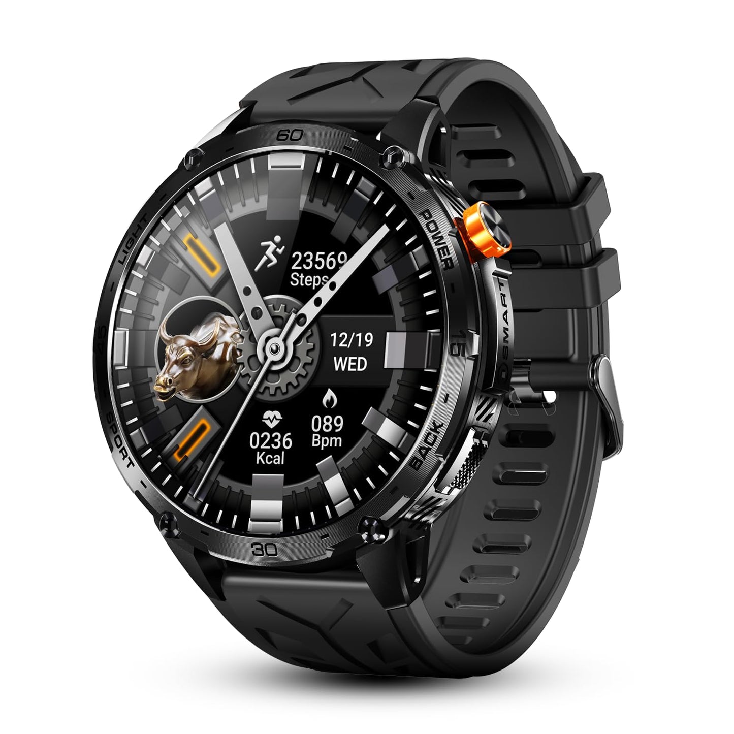ALPHAGEAR Alpha Smartwatch for Men, Big Face Tactical Smart Watch, Large AMOLED Display, 720mAh 21-Day Battery, Built-in Flashlight, Bluetooth Calling, IP68 Water Resistant, for Android iPhone