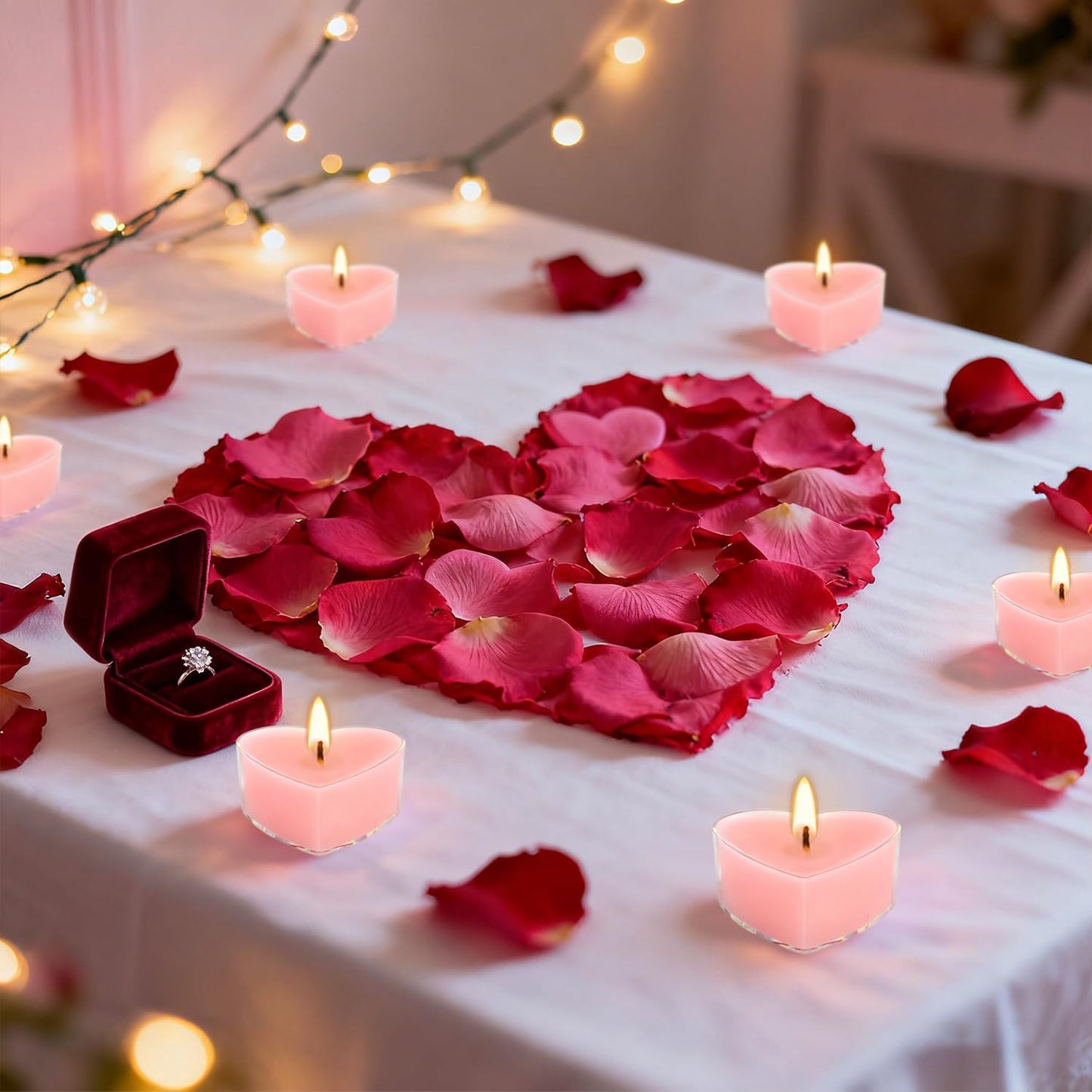 50Pcs Valentines Day Tealight Candles Rose Scented in Clear Cup,Love Pink Wax Votive Candle for Valentine's Day,Home Decor,Wedding, Anniversary, 4Hours Heart Shaped