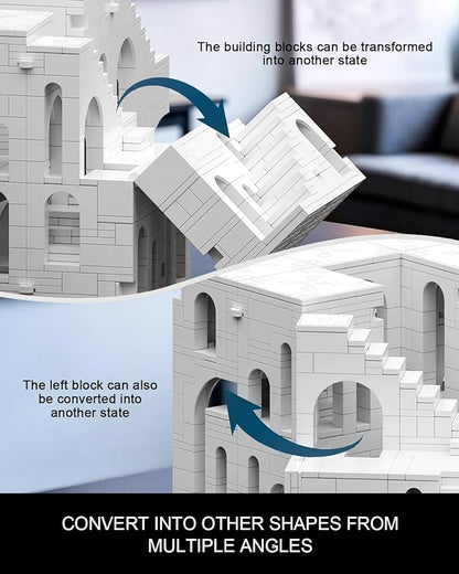 dOvOb Architectural Transformable White Castle Building Blocks Set - 1170PCS Construction Magic Maze Mode Collectible Display Set for Adults and Teenagers