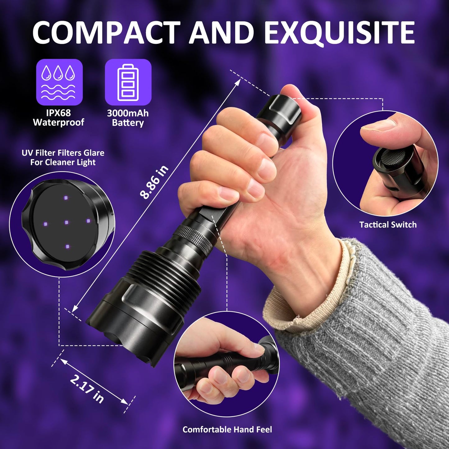 SAOPRKLER New UV Light Flashlight(365nm) High Power Upgraded UV Flashlight for Gem Identification, Scorpion Spotting, AC System Inspection and Rock Fluorescence
