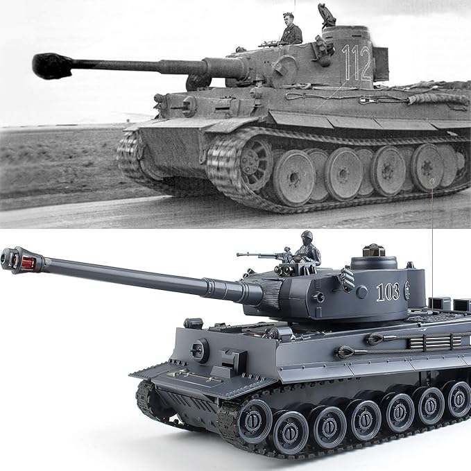 BEAURE Rc Tanks1:28 WW2 German Tiger Army Tank Toys for Boys9 Channels Remote Control Vehicles with Sound and LightRC Military Toys for Kids Boys Girls(Gray)