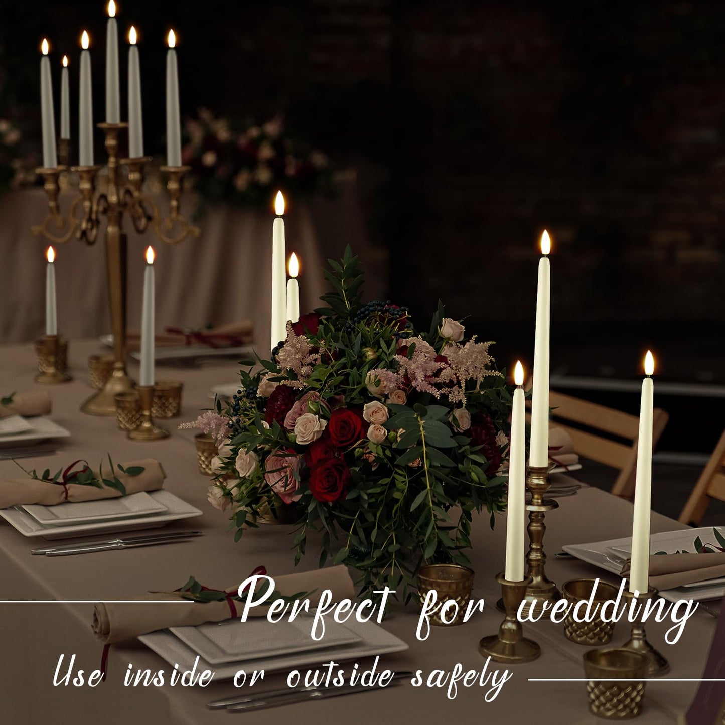 Baquler 100 Pcs Flameless Taper Candles LED Flickering Taper Candlesticks Bulk Battery Operated Flameless Candle for Wedding Halloween Christmas Birthday Decoration, 8.5/9.7/10.8/12.8 Inch (Ivory)