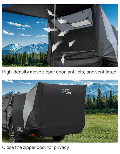 JOYTUTUS Truck Tent with Awning, Truck Bed Tailgate Tent Pickup Camping Tent Canopy (Only Fits Mid-Size Truck with Soft Hard Topper or Camper Shell)