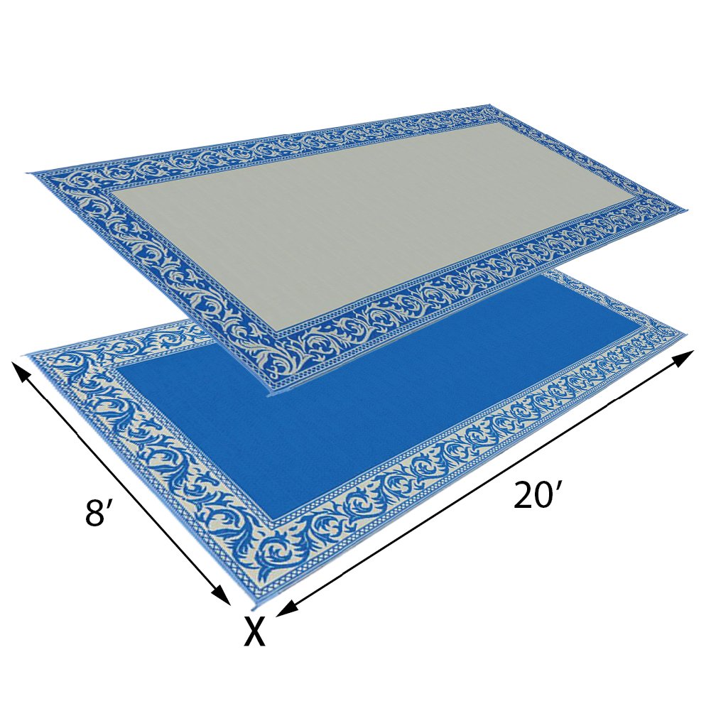Stylish Camping Ming's Mark RC3 Stylish Camping Reversible Classical Patio Mat - 8' x 20', Blue/Beige